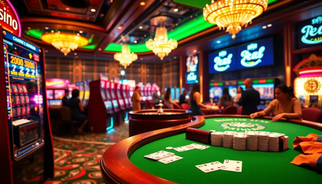 A thrilling casino scene showcasing vibrant slot machines and a roulette wheel, symbolizing e28 gaming excitement.