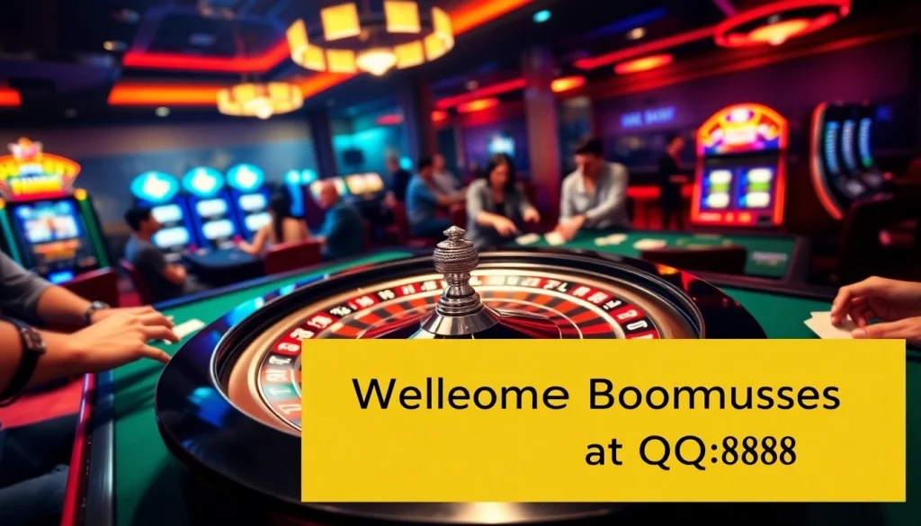 Experience the excitement of gambling at QQ 88 with players at a roulette and blackjack table.