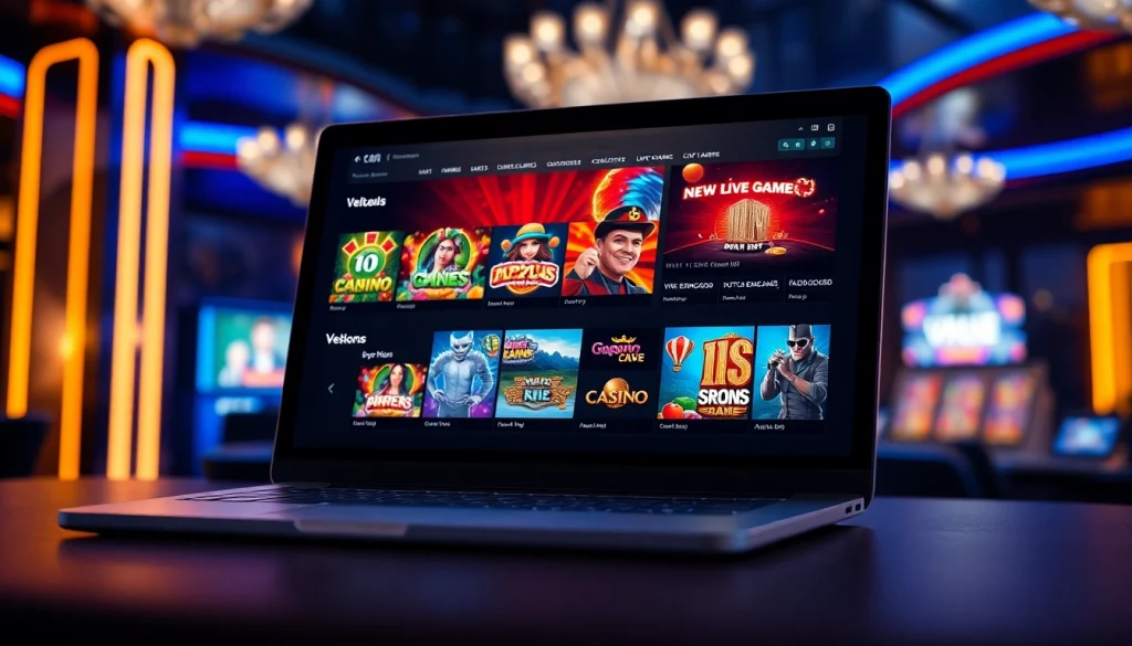 Engaging VNQ8 online gaming scene showcasing vibrant casino games and a luxurious atmosphere.