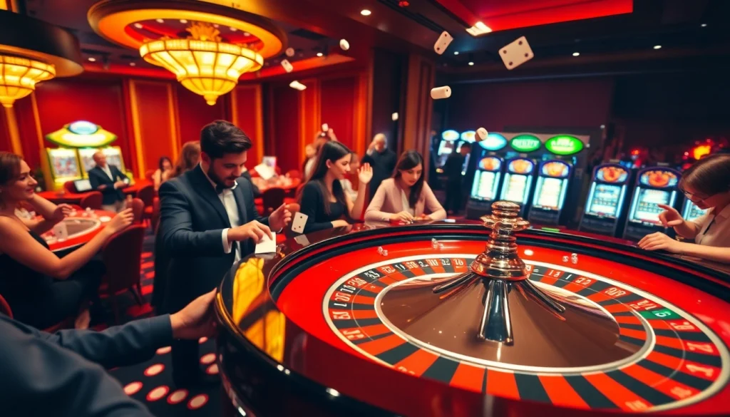 Thrill-seekers enjoying live casino action at https://twin68.network/, featuring vibrant roulette gameplay and excited players.