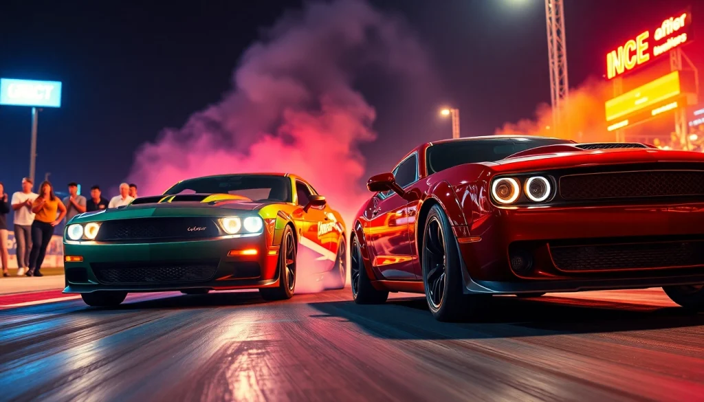 Engaging drag racing event showcasing thrilling car competition and vibrant atmosphere.