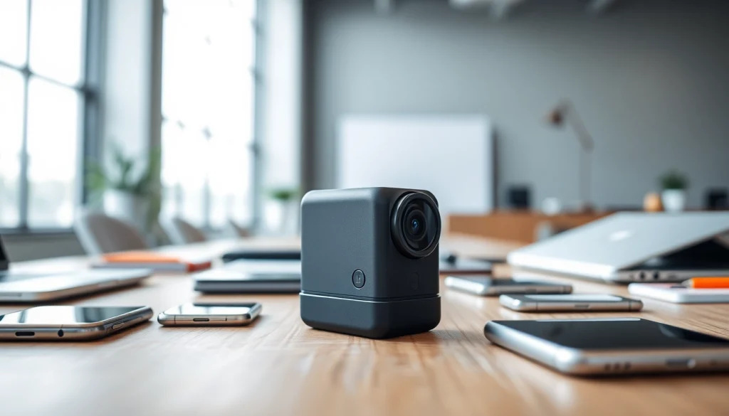 Discover the versatility and compactness of a mini cam showcased among modern tech gadgets.