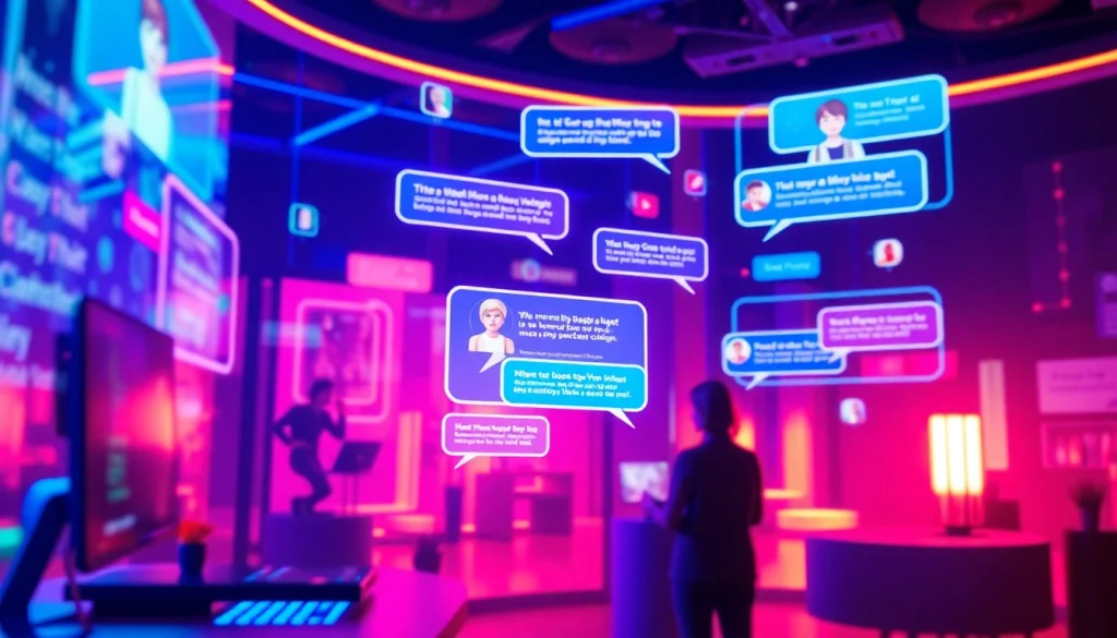 Engaging scene of AI chat porn with digital avatars and chat bubbles